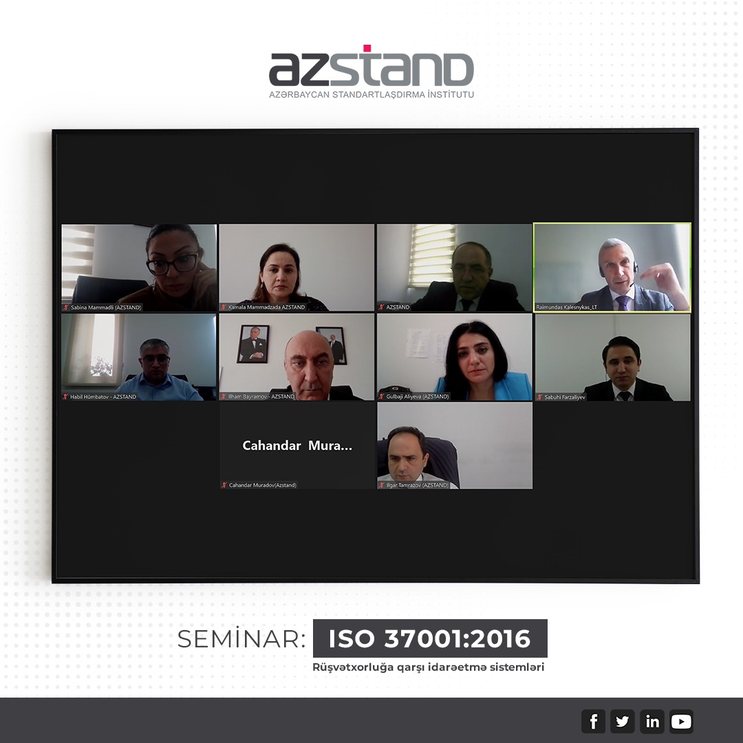 Korrupsiyaya qarşı mübarizənin gücləndirilməsi məqsədilə Azərbaycan Standartlaşdırma İnstitutu (AZSTAND) AZS ISO 37001:2021 dövlət standartının tətbiqi və təlimlərin təşkilinə başlamışdır.