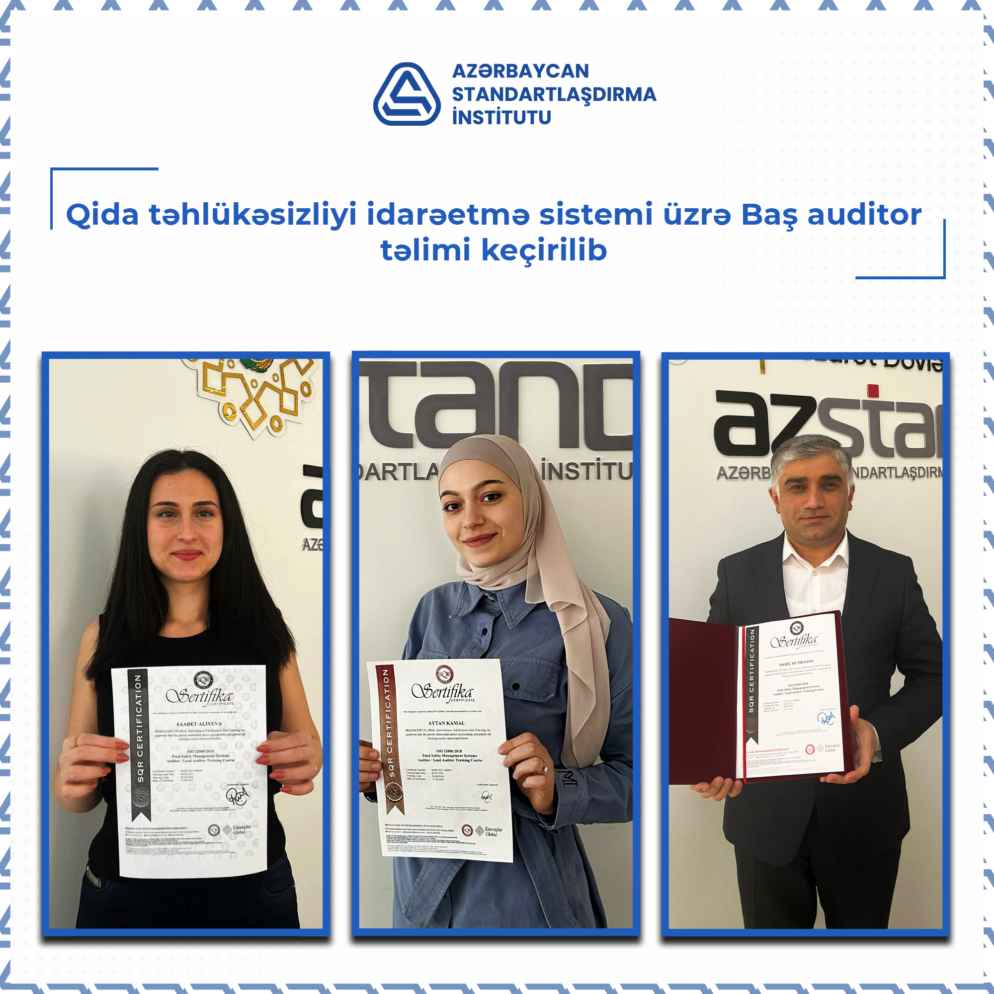 AZSTAND-ın əməkdaşları ISO 22000 standartı üzrə beynəlxalq akkreditasiyalı Baş auditor sertifikatları əldə ediblər