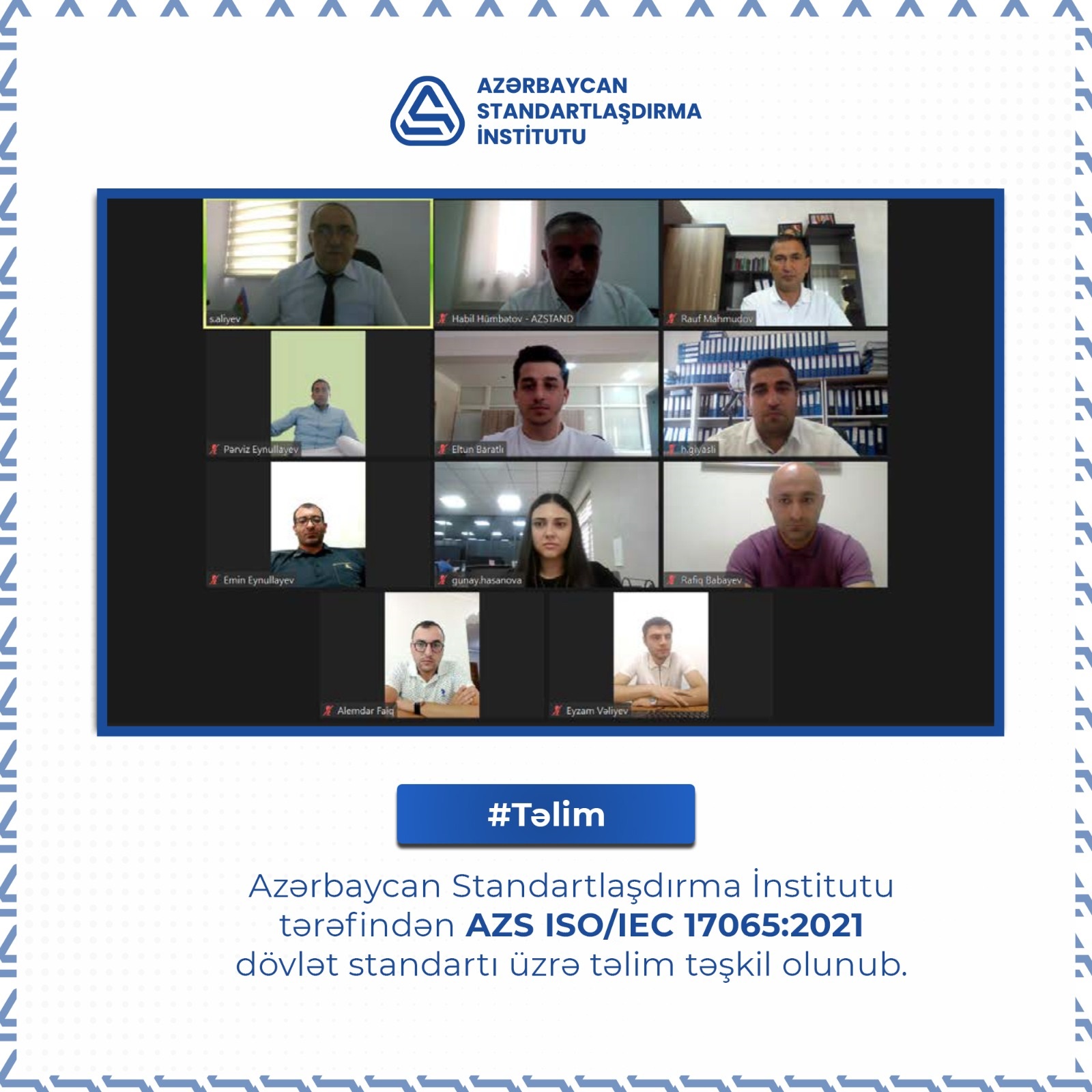 AZS ISO/IEC 17065:2021 dövlət standartı üzrə təlim təşkil olunub.
