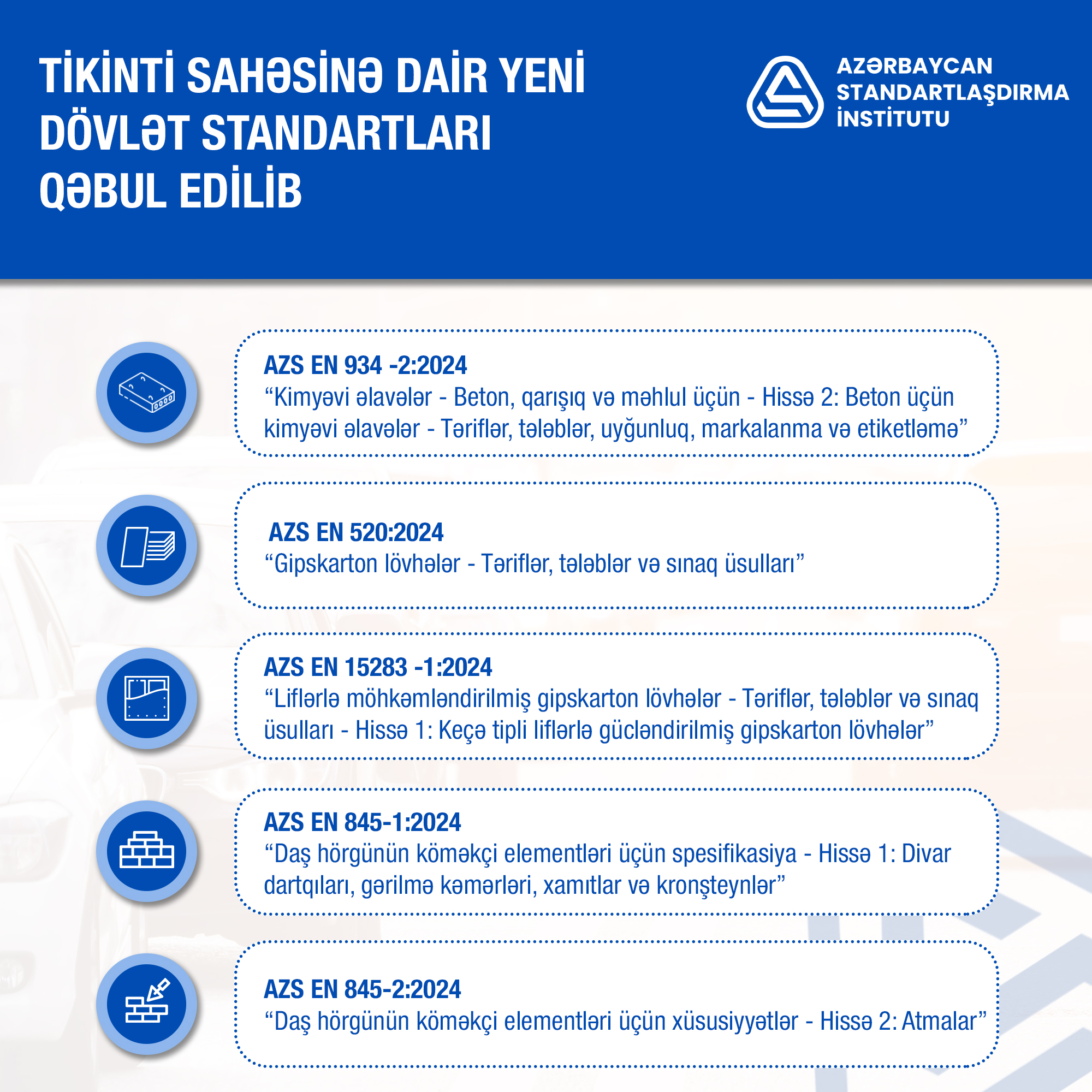 Tikinti sahəsinə dair yeni dövlət standartları qəbul edilib